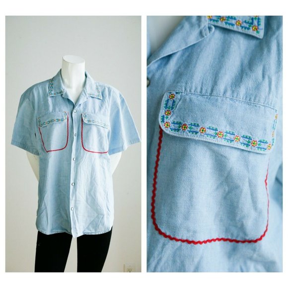 Vintage Liz Wear Light Wash Chambray Top - Picture 1 of 10